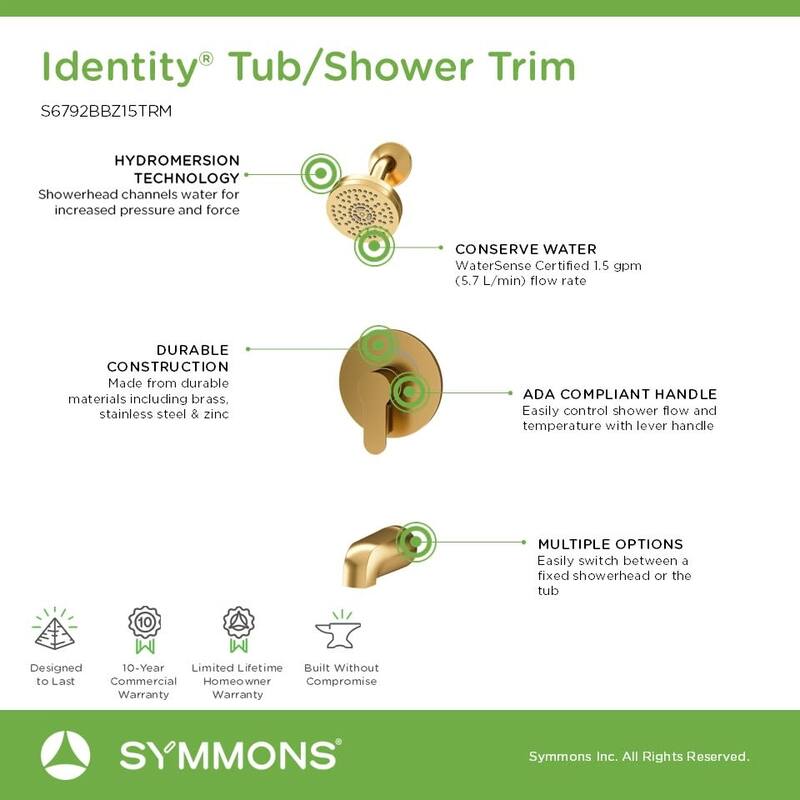 Symmons S679215TRM Identity HydroMersion Tub and Shower Trim Package