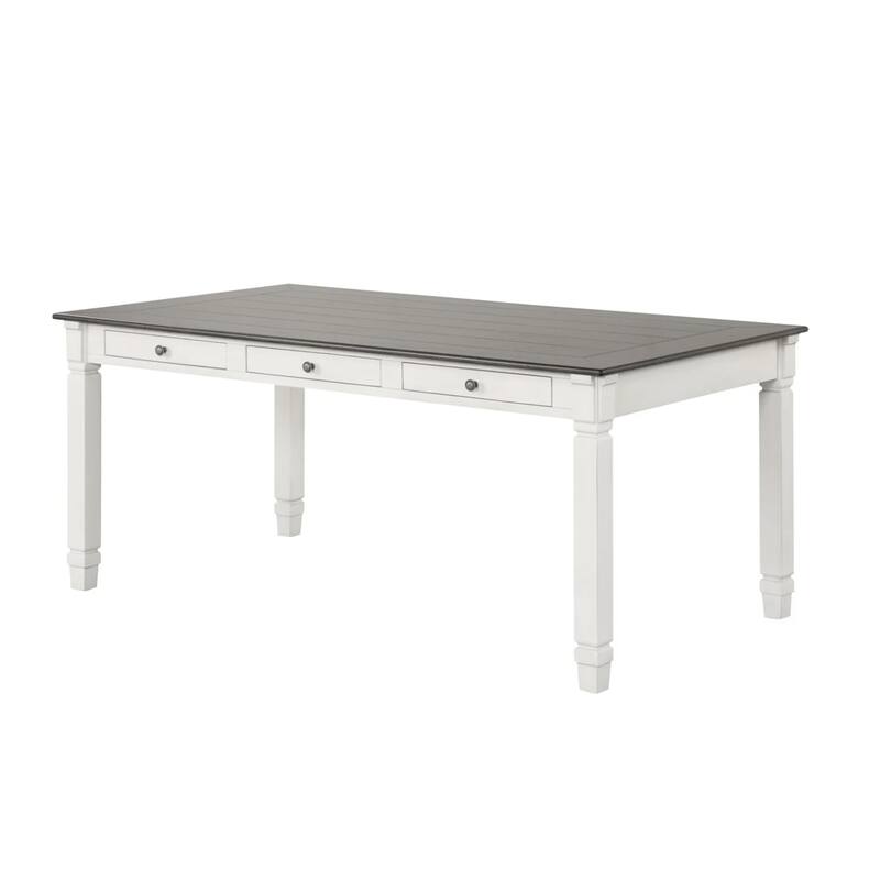 Dola Dining Table, Rustic White, Gray Wood, Rectangular 72 Inch Top - Rustic White, Gray