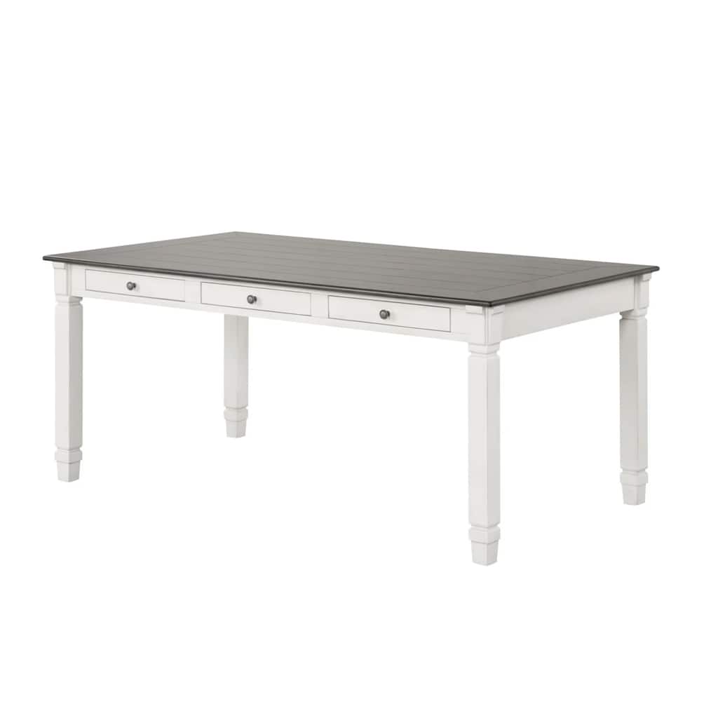 Dola Dining Table, Rustic White, Gray Wood, Rectangular 72 Inch Top - Rustic White, Gray