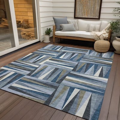 Machine Washable Indoor/ Outdoor Contemporary Mosaic Chantille Rug