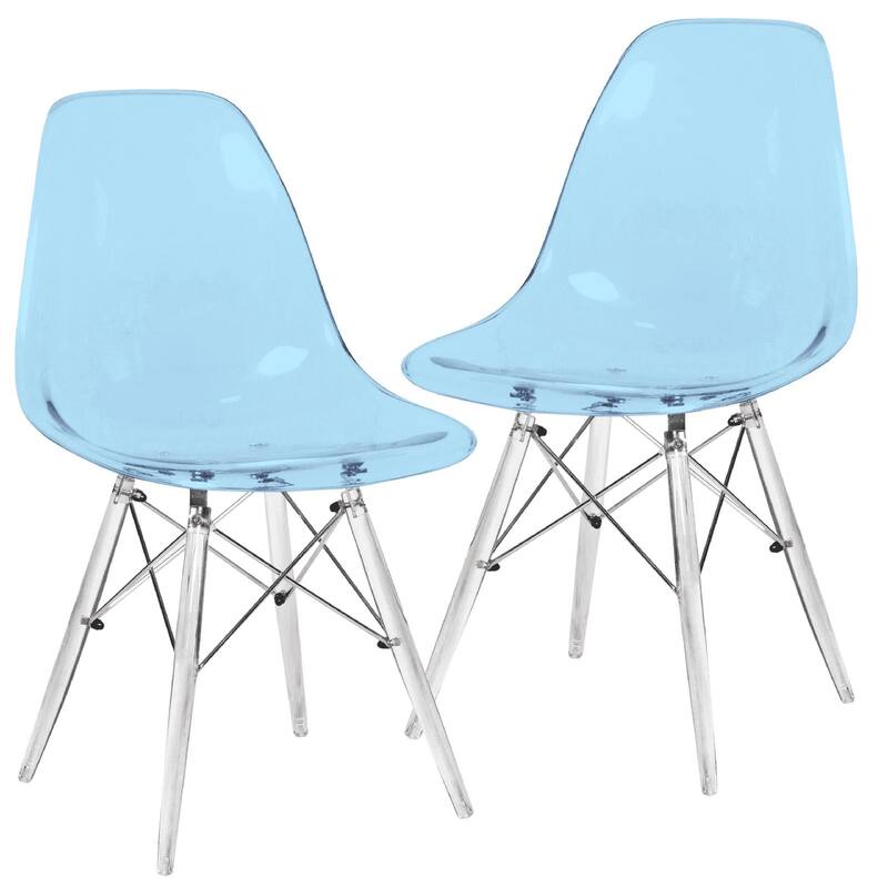 Crescro Dining Chair in Acrylic with Eifel Legs Design Banquet Side Chair (Set of 2) for Indoor and Outdoor - 32" Height - Transparent Blue