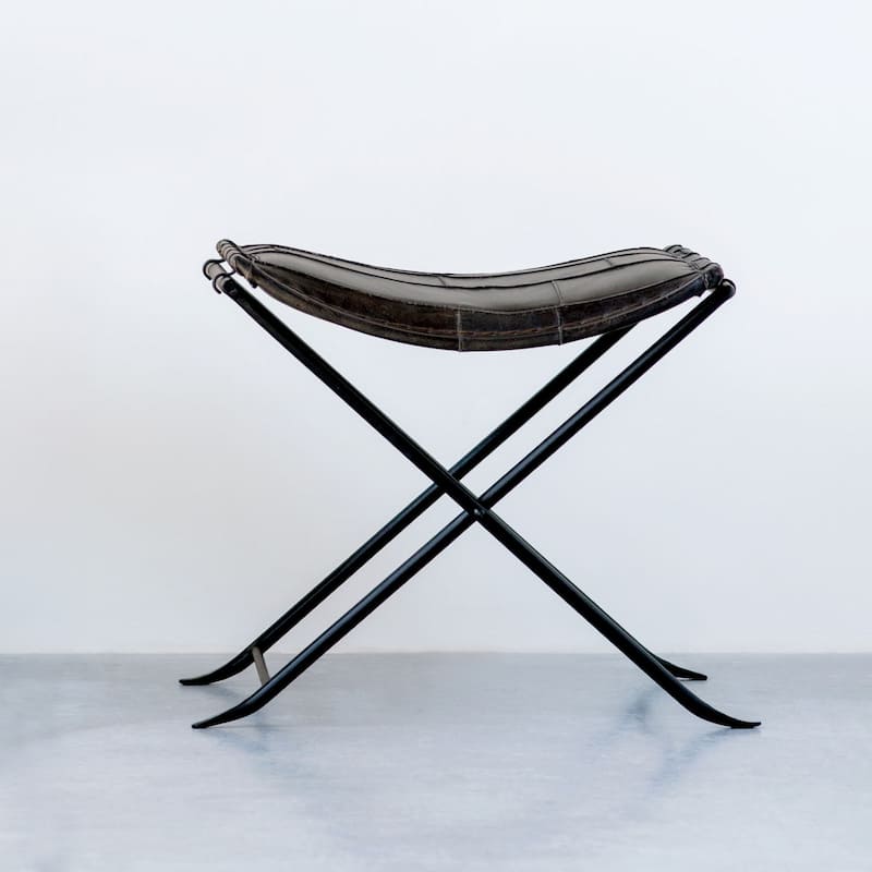 Collapsible Leather and Metal Stool