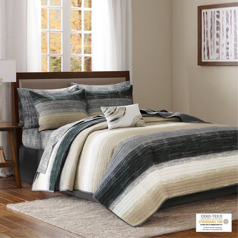 Madison Park Essentials Barret Quilt Set with Cotton Bed Sheets
