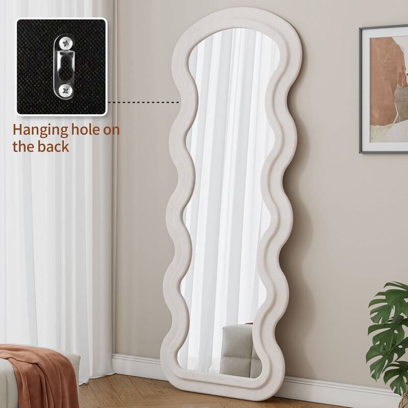Flannel Full Length Wave Floor Mirror with Stand for Bedroom living room Hanging or Against The Wall