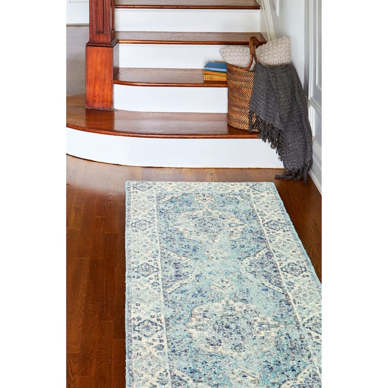 Bashian Alberta Transitional Machine Made Area Rug - 2'6" x 8' Runner - Aqua