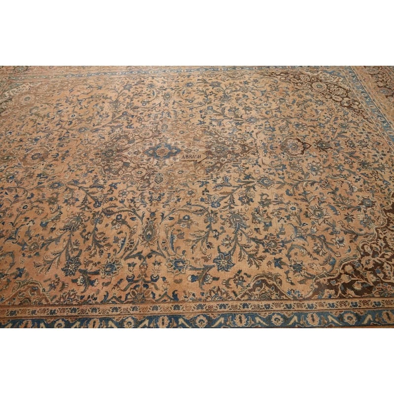 Traditional Mashad Vintage Persian Rug Hand-Knotted Wool Carpet - 9'8" x 12'5"