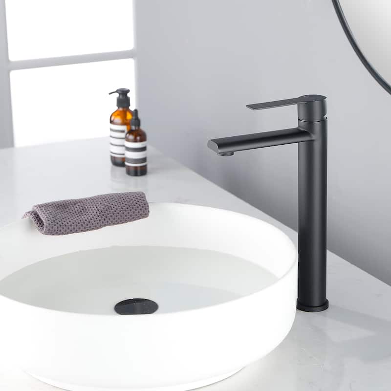 Single Handle Single Hole Bathroom Faucet - 6"12" - Matte Black