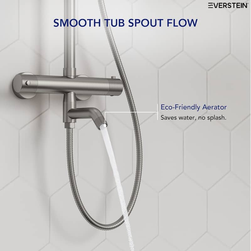 Height Adjustable Thermostatic Shower System with Tub Spout, 10" Rain Shower Head, Hand Shower, Brass Valve