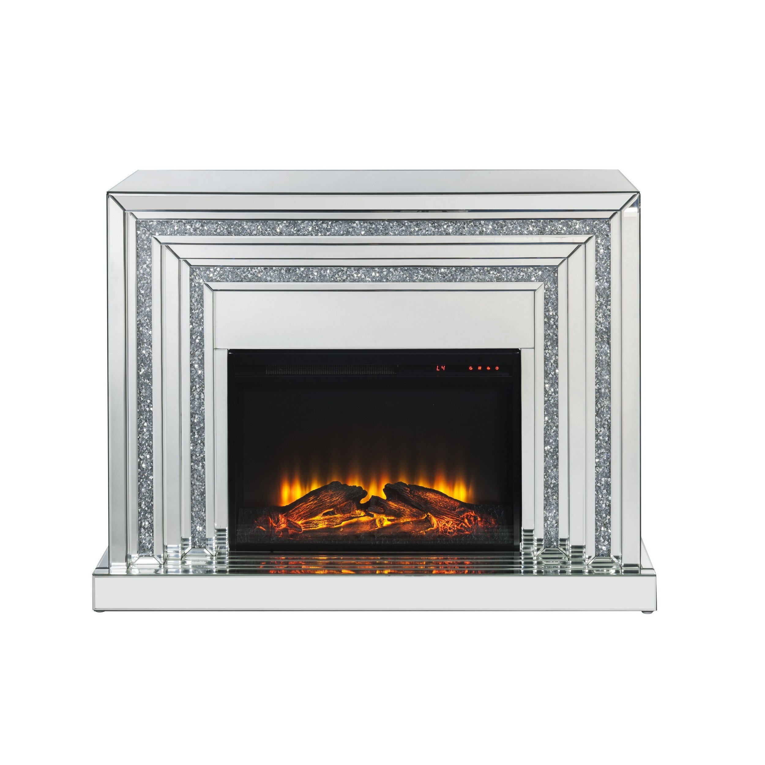 Shop Electric Fireplace With Mirror Panel Framing And Faux Crystals Inlay Silver Overstock 31768532