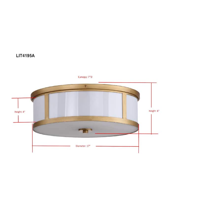 SAFAVIEH Lighting Stephenie 6-inch 2-Light Avery Gold Ceiling Drum Light - 17" x 17" x 6" - Antique Gold - 17Wx17Dx6H
