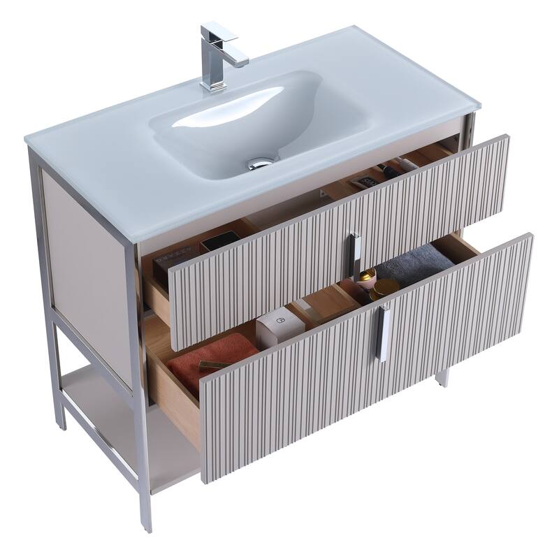 Fine Fixtures Serenity Modern Bathroom Vanity with White Glass Top