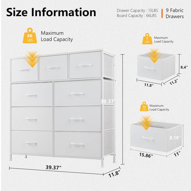 9-Drawer 11.8 in. Wide Chest of Drawers Fabric Storage Tower with Steel Frame, Wooden Top