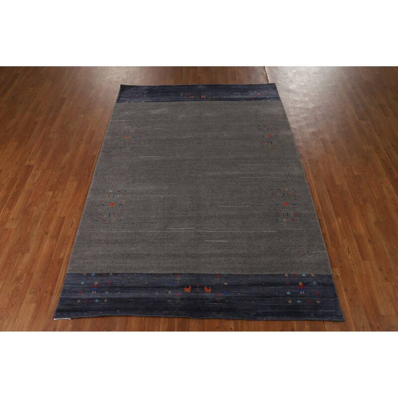Hand Knotted Oriental 100% Wool Carpet Tribal Tribal Greys & Charcoal Gabbeh Area Rug - 8' 1'' X 5' 6''