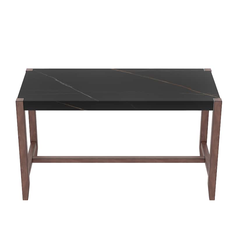 5 Piece Dining Table Set for 4, Counter Height Table Set with 1 Black Rectangle Table and 4 Linen Chairs for Small Place
