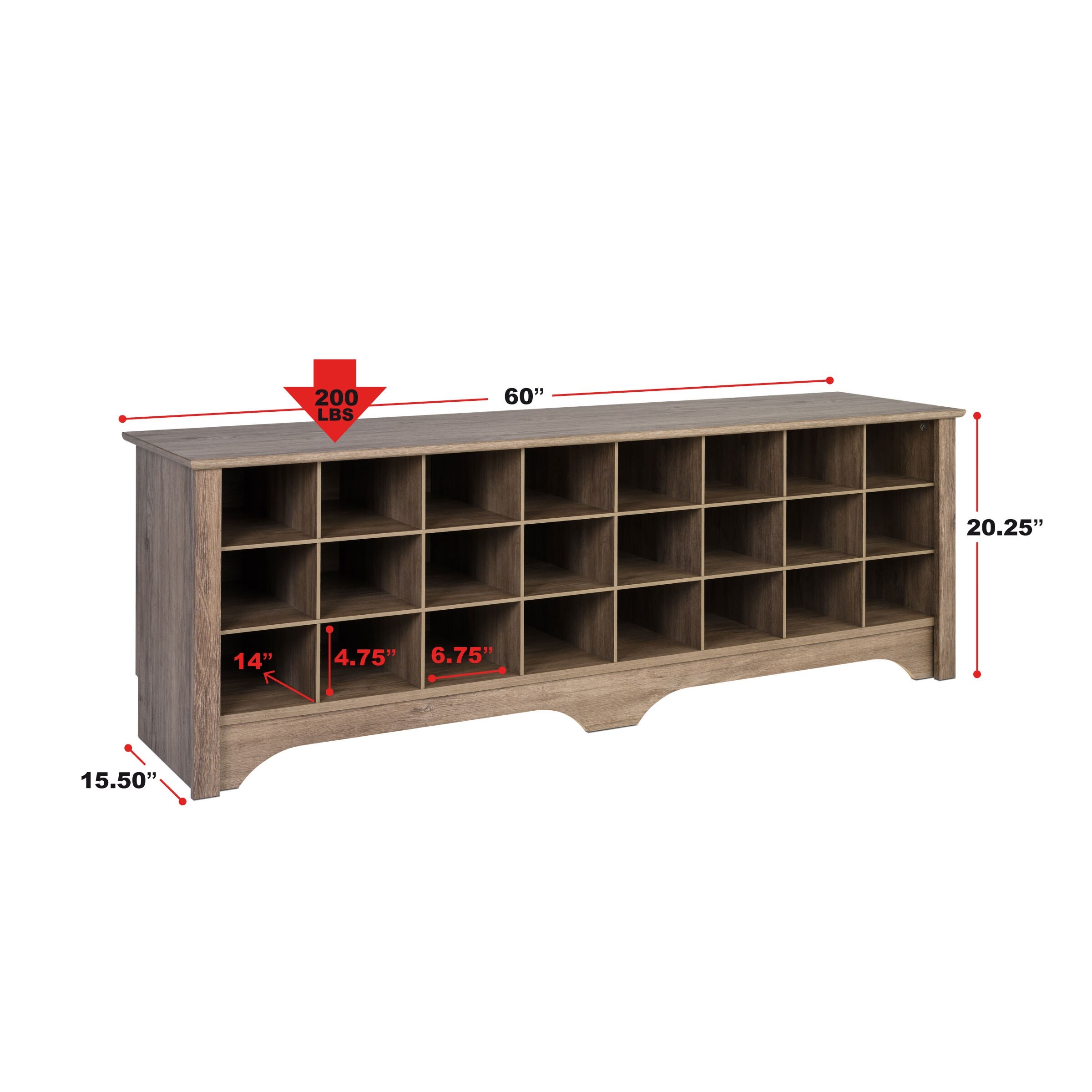 Prepac Hall Bench with Storage and Seating 24 Shoe Cubby Bench