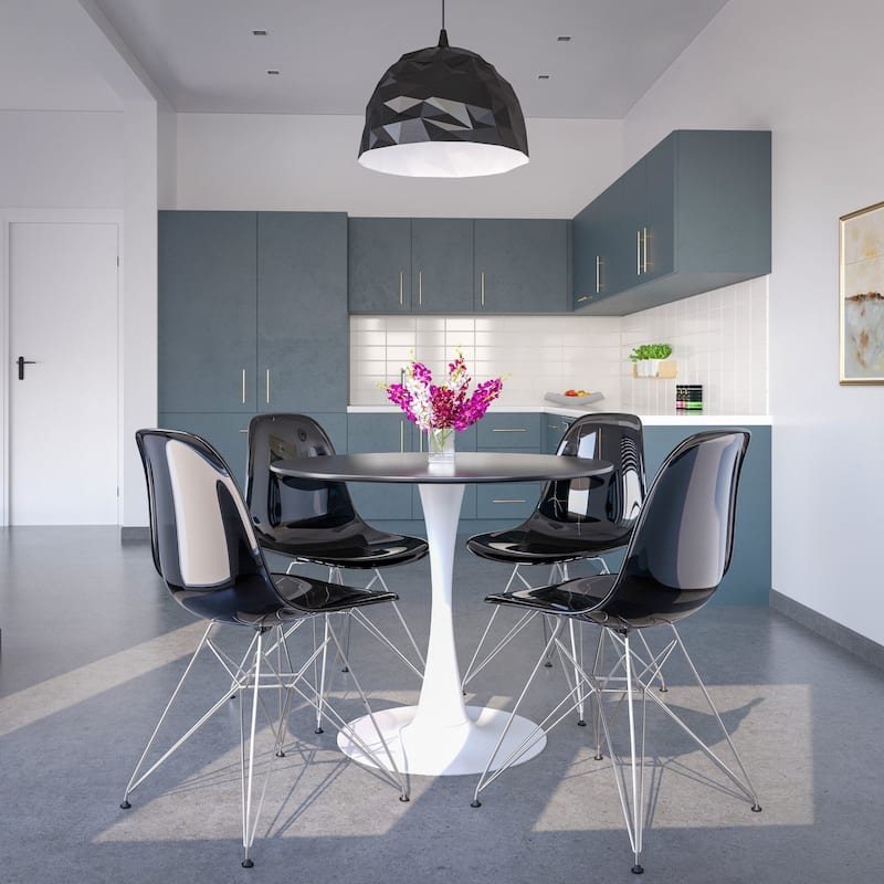 Cresco Transparent Acrylic Chairs with Chrome Eiffel Legs - Modern Dining Chairs for Kitchen Dining Room Home Office Set of 2