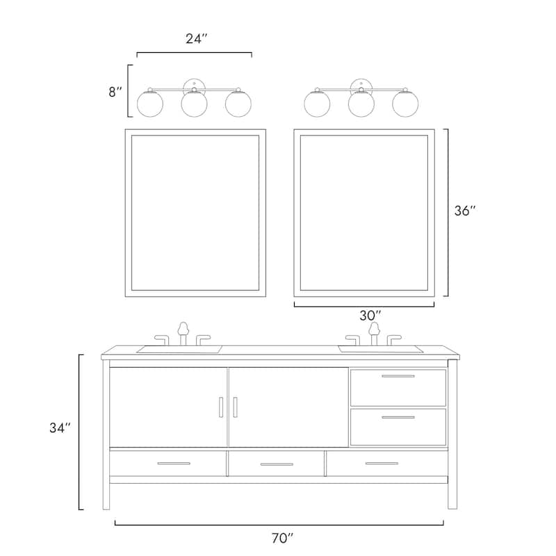 Mid-Century Modern 3-Light Black Gold Bathroom Vanity Light Globe Glass Wall Sconces