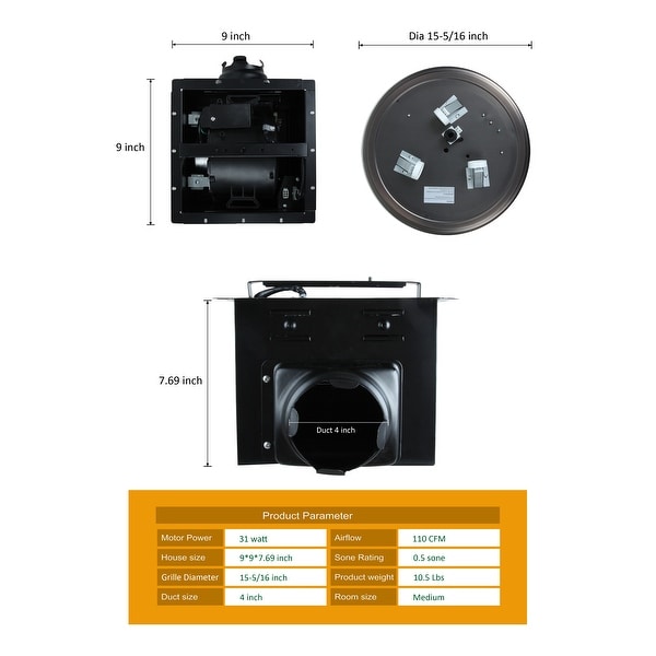 Ultra Quiet Bathroom Exhaust Fan with LED Light and Nightlight 110CFM 1.5 Sone Oil Rubbed Bronze Finish