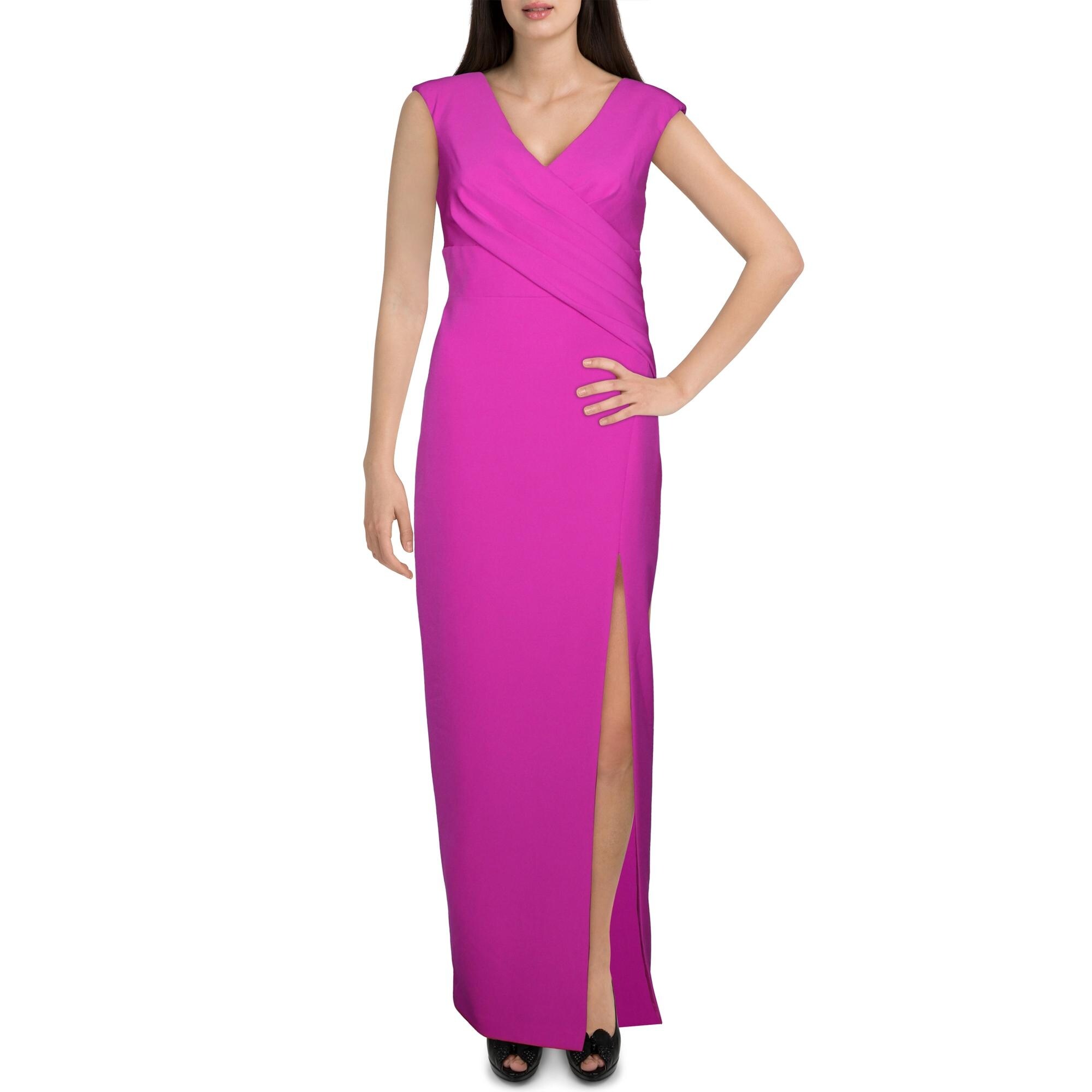 Aidan Mattox Womens Evening Dress Double V Neck Side Slit - Dark Magenta