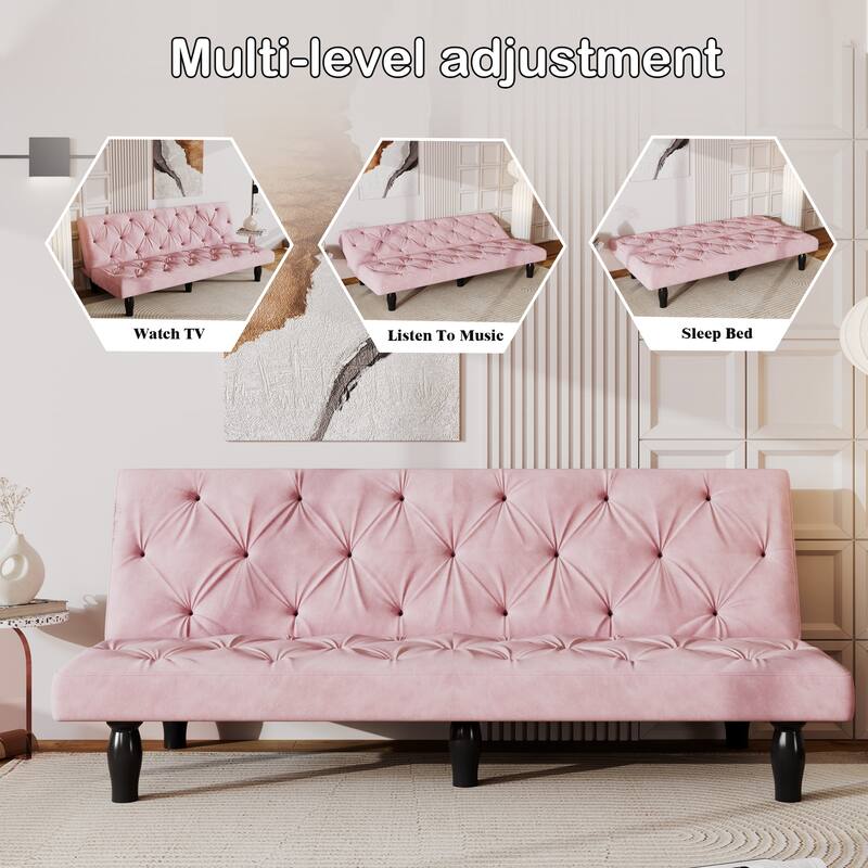 Sofa-to-Bed Evolution: 66" Black Velvet Sofa Bed Transforms Seamlessly, Ideal for Family Living Rooms,Apartments,and Bedrooms