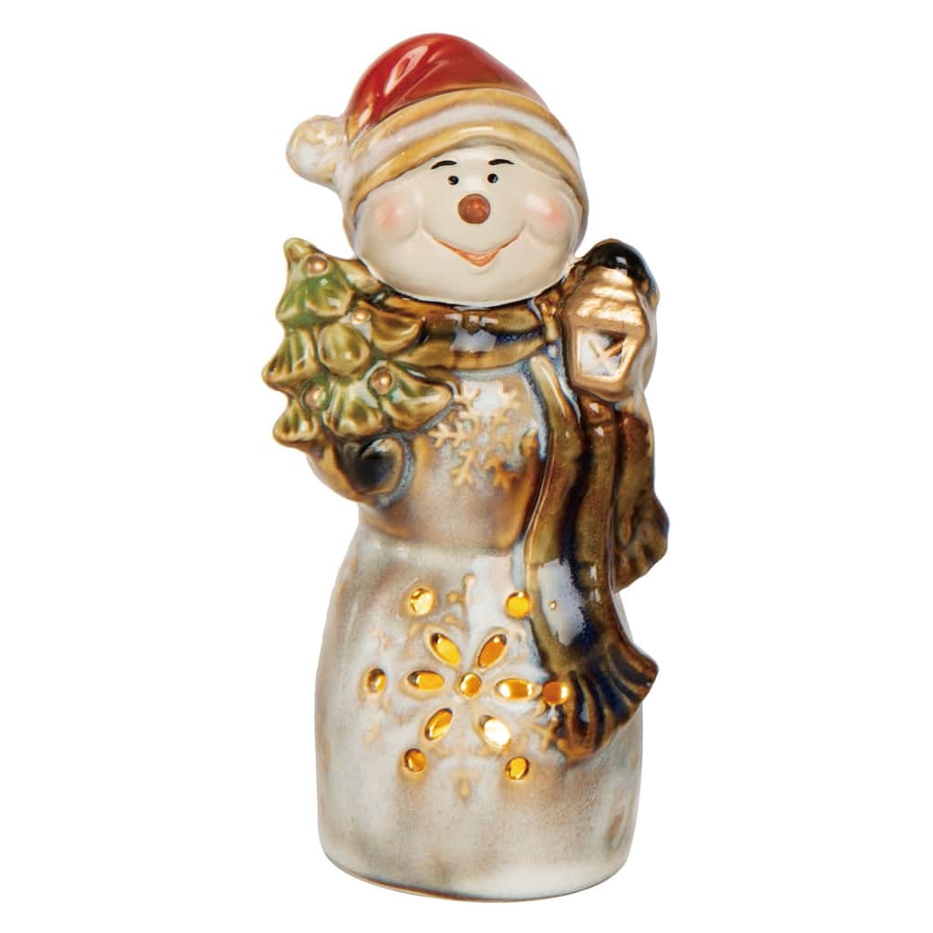 Transpac Ceramic 5.51 in. Green Christmas Light Up Accent Snowman Decor