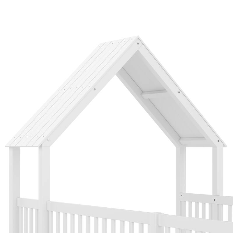 Montessori Floor Bed for Toddler Kids, L Shape House Bed with Door and Guardrails, Double Bed Frame Design for Sleeping and Play