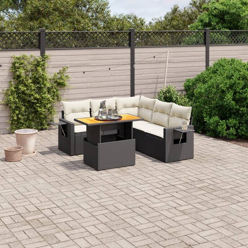 vidaXL Patio Sofa Set with Cushions Lounge Table and Sofas 6 Piece Poly Rattan - 21.7 x 39.4 x 28.7
