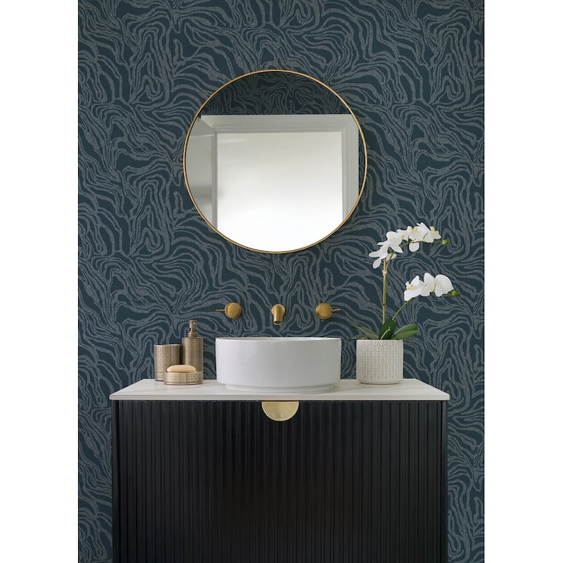 A-Street Prints Massar Teal Modern Marbled Wallpaper