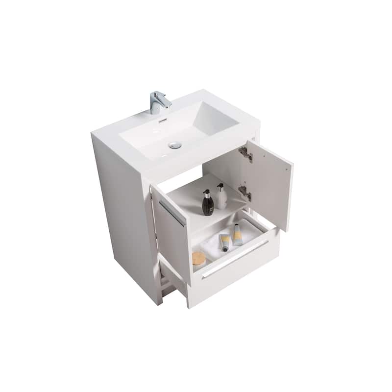 Freestanding Bathroom Vanity Set in HG-White with Integrated Solid Surface Sink