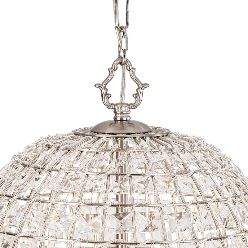 Vintage Glam Crystal Bird Cage Lantern Chandelier - Distressed Brass
