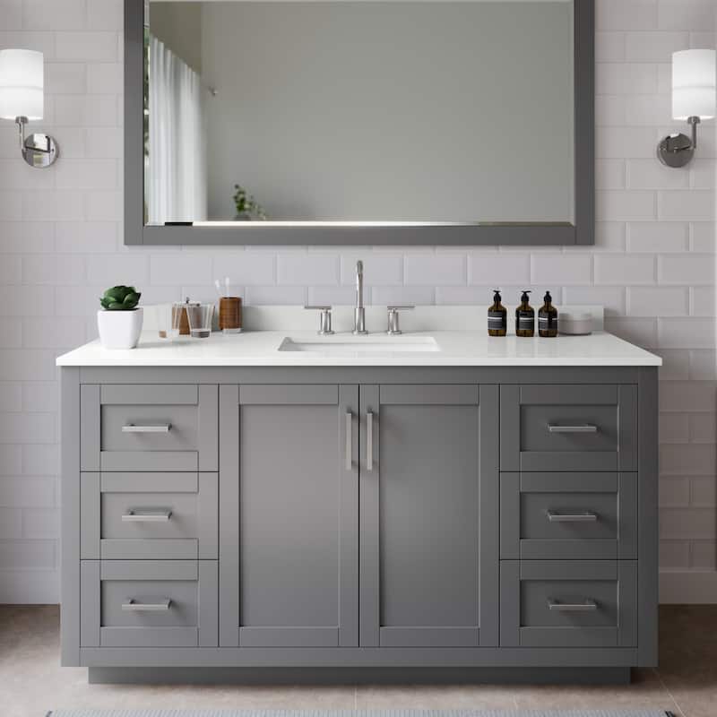 Wyndham Collection WCF292960S-QTZ-US3MXX Miranda 60" Free Standing - Dark Gray / White Quartz Top / Brushed Nickel