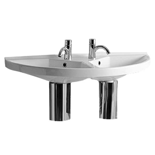 Whitehaus LU020-LUA6 Fixture Lavatory Console Vitreous China from the China series - White/Natural Wood