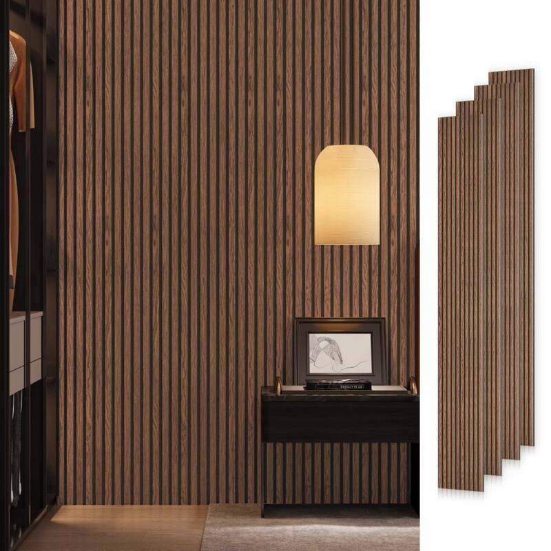 Soundproof Wood Slat Panels Acoustic Wall and Ceiling Panels - 4pcs x 106" x 12.6" - Classic Brown