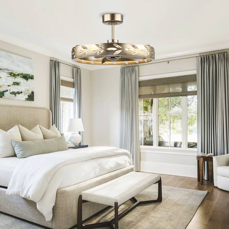 Perimost 29.1" Nickel 3-Blade Crystal Caged Ceiling Fan with Light and Remote