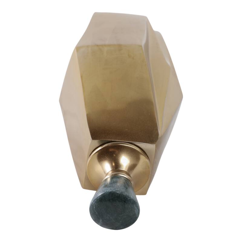 Metal and Marble Vase with Faceted Body Lid Contemporary Accent