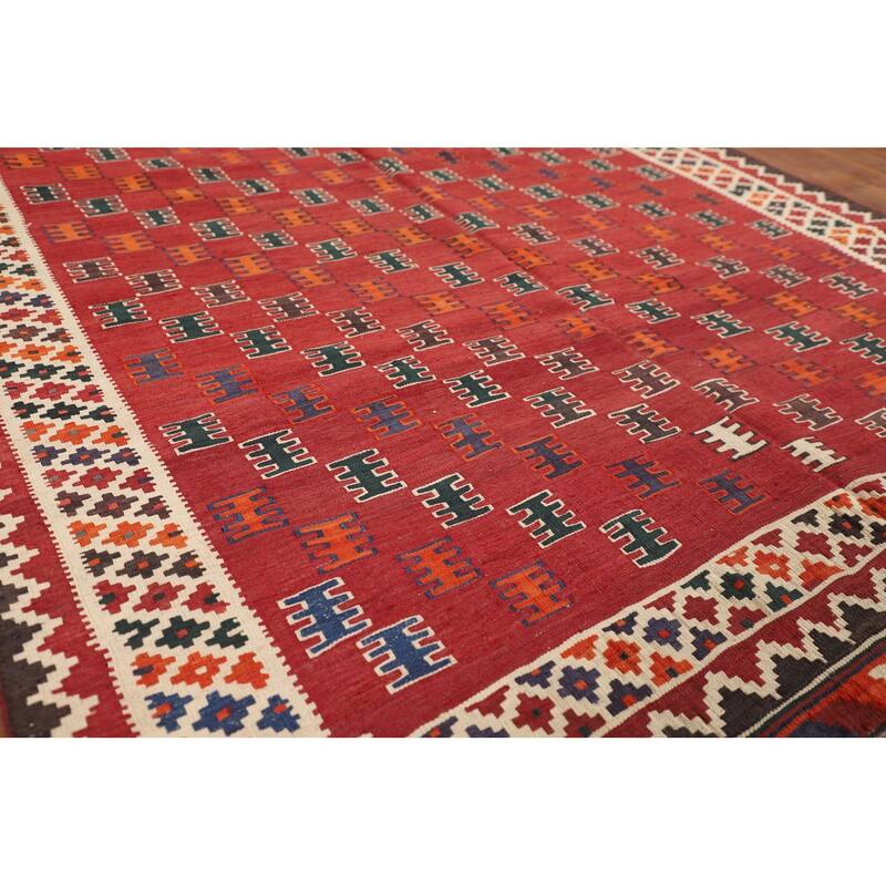 Kilim Qashqai Persian Vintage Rug Hand-Woven Wool Carpet - 5'0"x 7'9"