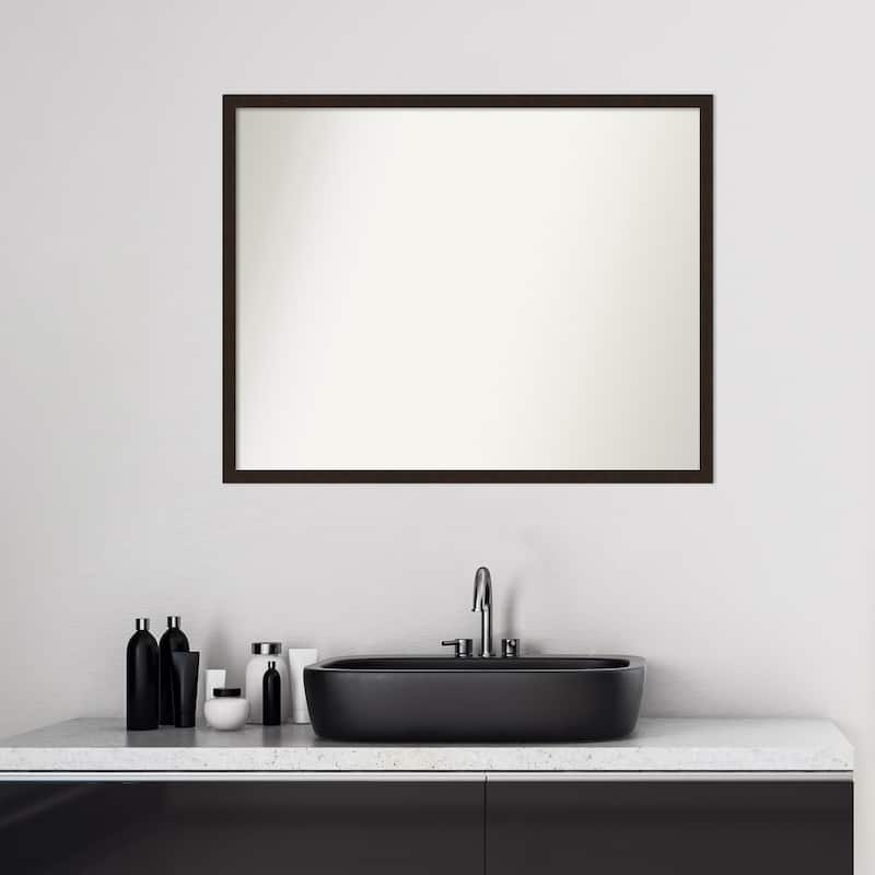 Non-Beveled Wood Bathroom Wall Mirror - Carlisle Espresso Narrow Frame