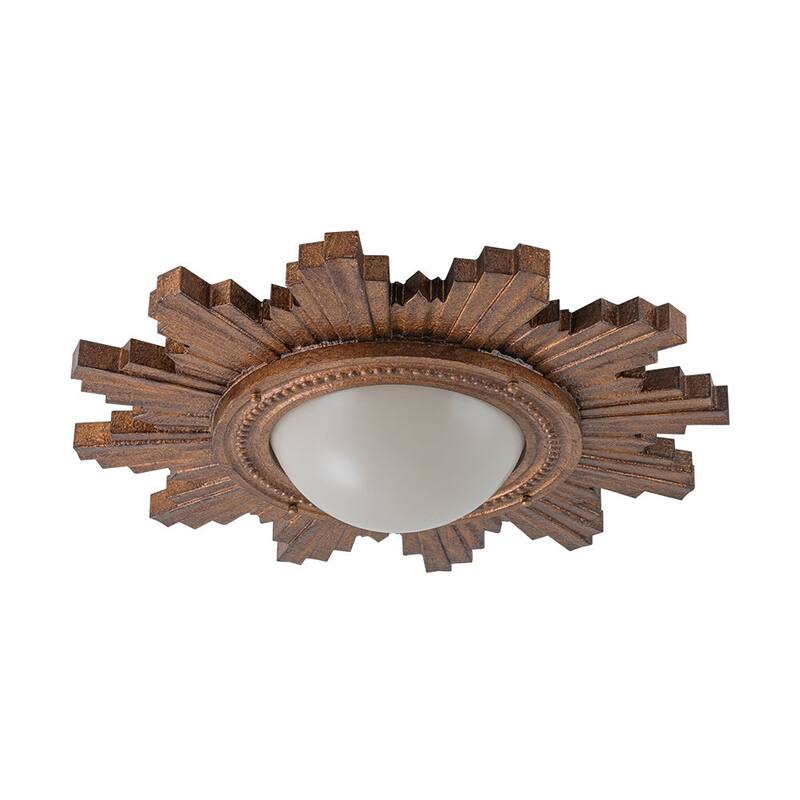Antique Art Deco Wood Style Sunburst Flush Mount Light Wall Decor