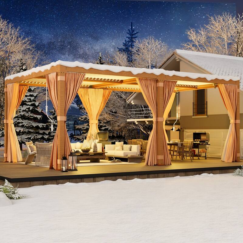 Erommy Outdoor Louvered Pergola Gazebo with Adjustable Aluminum Rainproof Roof and Pull-Down Screen