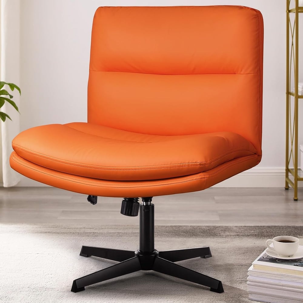 BOSSIN Criss Cross Chair Armless Office Desk Chair No Wheels,PU Leather Padded Modern Swivel Vanity Chair office chair