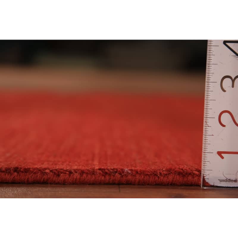 Gabbeh Modern Rug Hand-Knotted Red Solid Wool Carpet - 3'4" x 5'0"