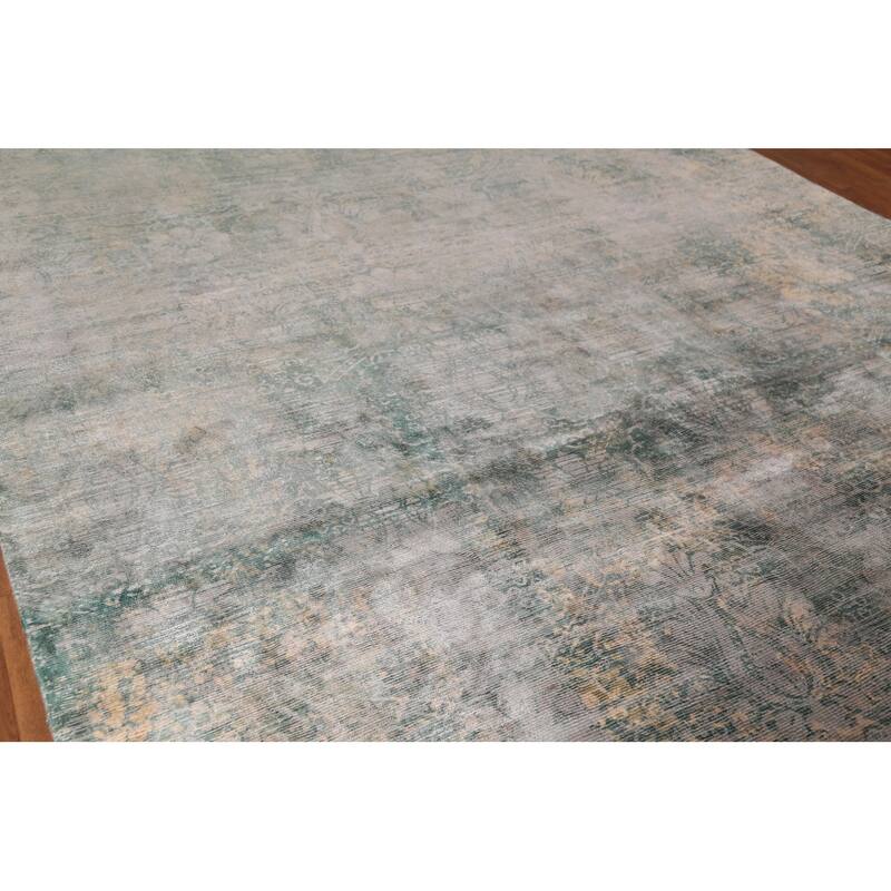 Green Abstract Indian Large Area Rug Hand-Knotted Wool Carpet - 9'9"x 14'1"