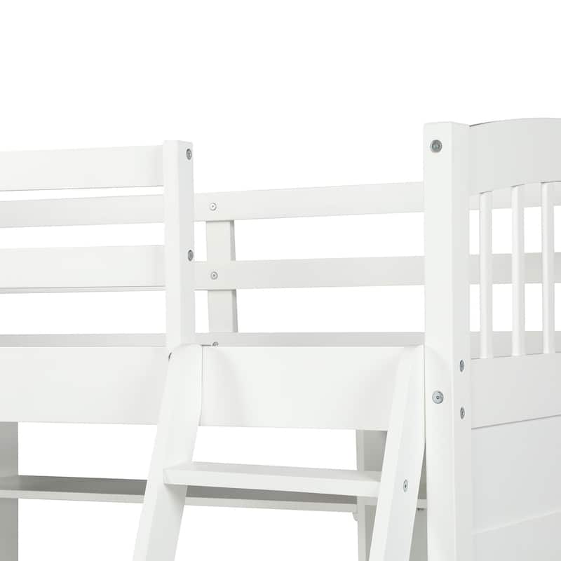 Nestfair Twin Size Loft Bed with Storage Shelves Desk and Ladder