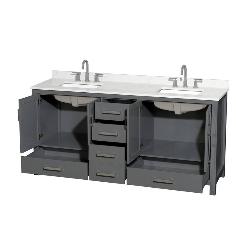 Sheffield 72-inch Double Vanity, 3 Hole Quartz Top