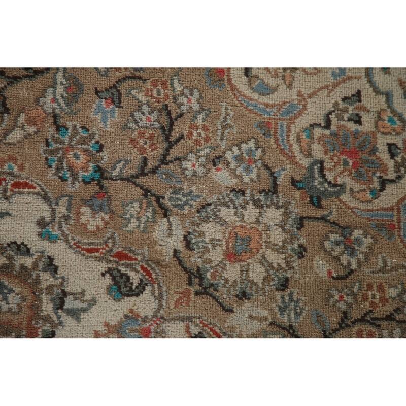 Hand Knotted Oriental 100% Wool Carpet Traditional Floral Beige & Ivories Kashan Area Rug - 12' 8'' X 9' 10''