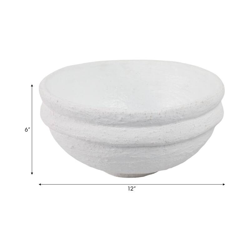 Decorative Round Terracotta Textured Bowl for Home Decor - 12", White - 12.0"