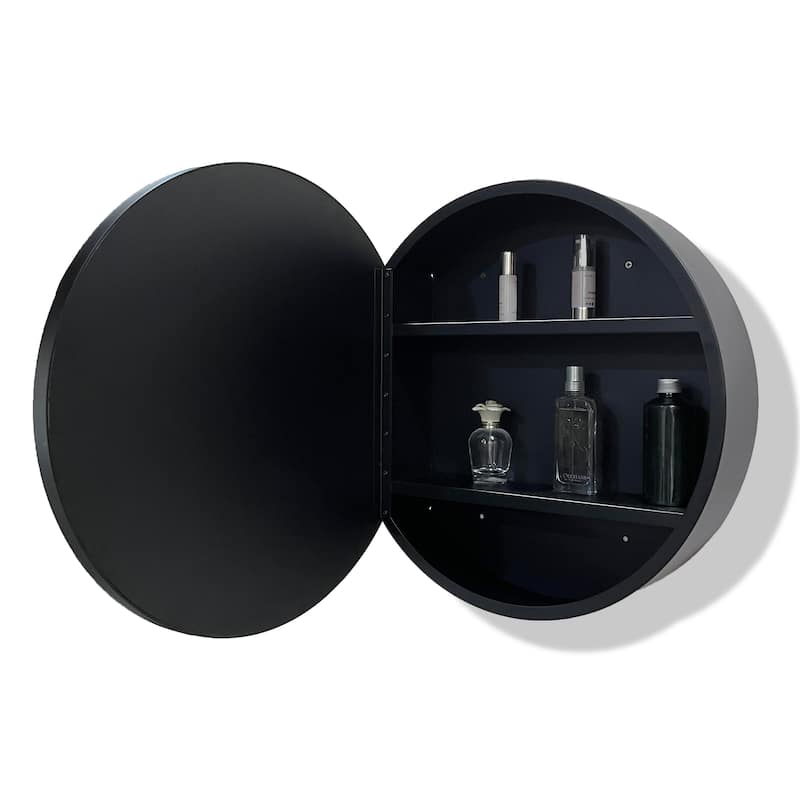 30 in. W x 30 in. H Round Surface Mount Black Bathroom Medicine Cabinet with Mirror