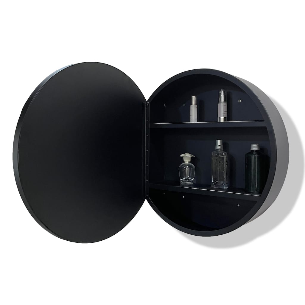30 in. W x 30 in. H Round Surface Mount Black Bathroom Medicine Cabinet with Mirror