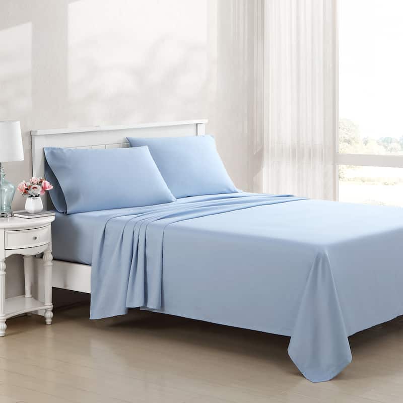 Laura Ashley T800 Cotton Sateen Solid Sheet Set - Queen - Blue