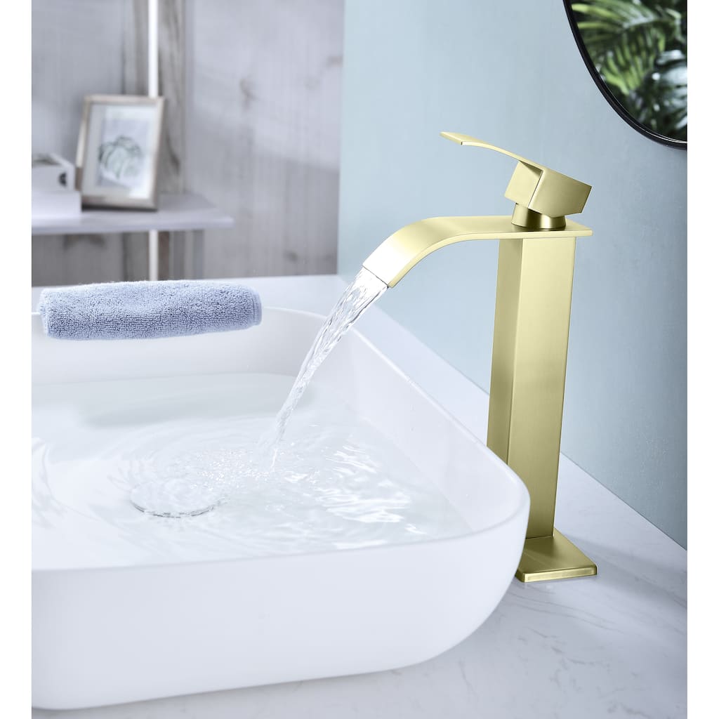 Waterfall Single Handle Bathroom Sink Faucet with Waterfall Spout, Anti Corrosion and Rust Proof, Easy to Clean